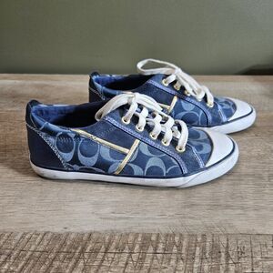 Coach Womens 7.5M Barrett Poppy Blue Canvas Lace Up Sneakers Metallic Athletic
